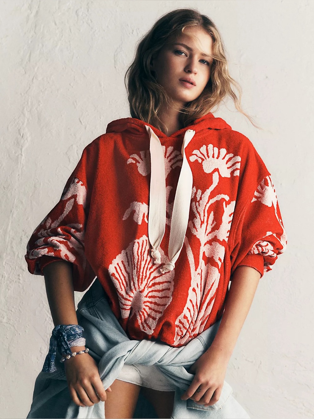 Free people Shell Baby Hoodie cherry red